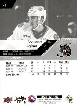 2022-23 Upper Deck AHL #71 Maxime Lajoie Back