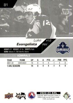 2022-23 Upper Deck AHL #81 Luke Evangelista Back