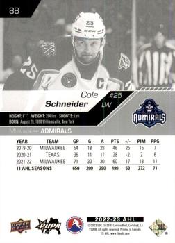 2022-23 Upper Deck AHL #88 Cole Schneider Back