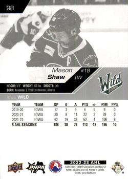 2022-23 Upper Deck AHL #98 Mason Shaw Back