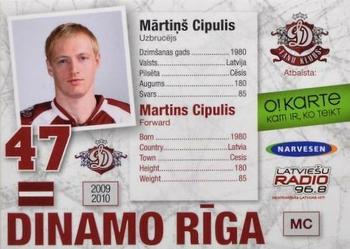 2009-10 Dinamo Riga - O! Karte Jerseys #MC Martins Cipulis Back