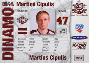 2009-10 Dinamo Riga - Game Used Jersey Shield #MC-2 Martins Cipulis Back