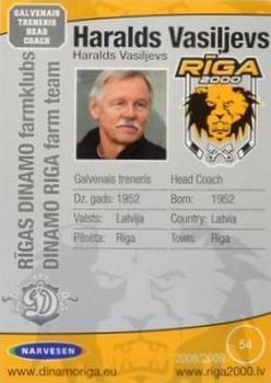 2008-09 Dinamo Riga #54 Haralds Vasiljevs Back