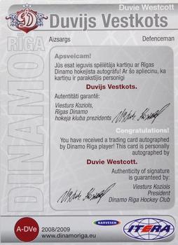 2008-09 Dinamo Riga - Autographs #A-DVe Duvie Westcott Back