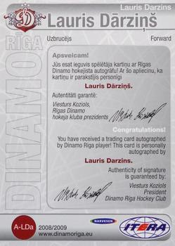 2008-09 Dinamo Riga - Autographs #A-LDa Lauris Darzins Back