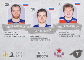 2018-19 Corona KHL 3 Stars (unlicensed) #7 Mikhail Grigorenko / Ilya Sorokin / Kirill Kaprizov Back
