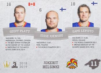2018-19 Corona KHL 3 Stars (unlicensed) #11 Geoff Platt / Jesse Joensuu / Sami Lepisto Back