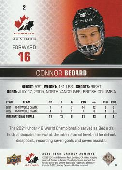 2022-23 Upper Deck Team Canada Juniors #2 Connor Bedard Back