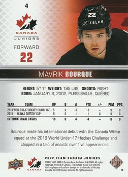 2022-23 Upper Deck Team Canada Juniors #4 Mavrik Bourque Back