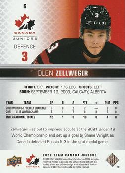 2022-23 Upper Deck Team Canada Juniors #6 Olen Zellweger Back