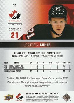 2022-23 Upper Deck Team Canada Juniors #13 Kaiden Guhle Back