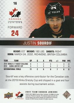2022-23 Upper Deck Team Canada Juniors #16 Justin Sourdif Back