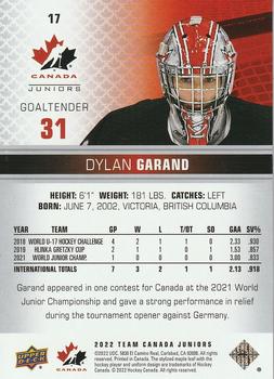 2022-23 Upper Deck Team Canada Juniors #17 Dylan Garand Back