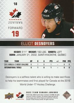 2022-23 Upper Deck Team Canada Juniors #18 Elliot Desnoyers Back