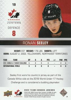 2022-23 Upper Deck Team Canada Juniors #19 Ronan Seeley Back
