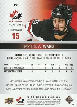 2022-23 Upper Deck Team Canada Juniors #22 Mathew Ward Back
