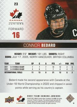 2022-23 Upper Deck Team Canada Juniors #23 Connor Bedard Back