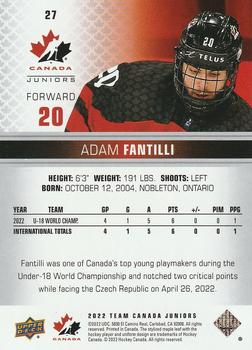 2022-23 Upper Deck Team Canada Juniors #27 Adam Fantilli Back
