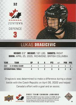 2022-23 Upper Deck Team Canada Juniors #32 Lukas Dragicevic Back