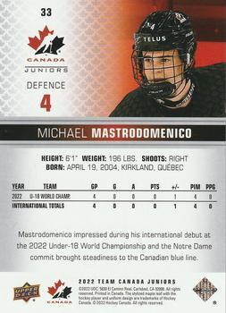 2022-23 Upper Deck Team Canada Juniors #33 Michael Mastrodomenico Back
