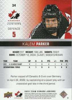 2022-23 Upper Deck Team Canada Juniors #34 Kalem Parker Back