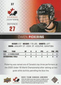 2022-23 Upper Deck Team Canada Juniors #37 Owen Pickering Back
