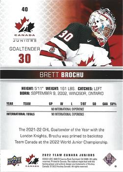 2022-23 Upper Deck Team Canada Juniors #40 Brett Brochu Back