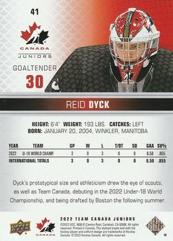 2022-23 Upper Deck Team Canada Juniors #41 Reid Dyck Back