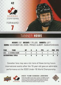 2022-23 Upper Deck Team Canada Juniors #42 Tanner Howe Back