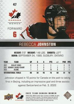 2022-23 Upper Deck Team Canada Juniors #47 Rebecca Johnston Back
