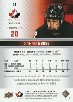 2022-23 Upper Deck Team Canada Juniors #51 Sarah Nurse Back