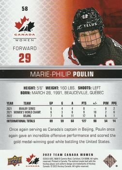 2022-23 Upper Deck Team Canada Juniors #58 Marie-Philip Poulin Back