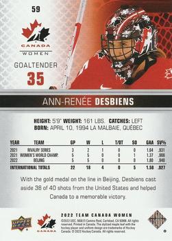2022-23 Upper Deck Team Canada Juniors #59 Ann-Renee Desbiens Back