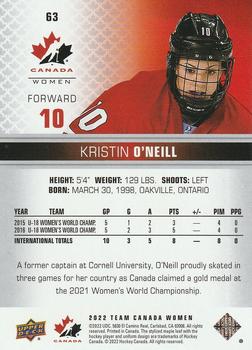 2022-23 Upper Deck Team Canada Juniors #63 Kristin O'Neill Back
