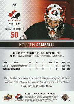 2022-23 Upper Deck Team Canada Juniors #65 Kristen Campbell Back