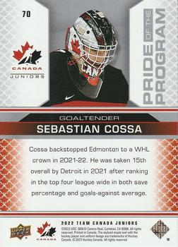 2022-23 Upper Deck Team Canada Juniors #70 Sebastian Cossa Back