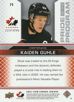 2022-23 Upper Deck Team Canada Juniors #71 Kaiden Guhle Back