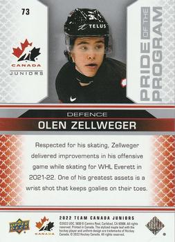 2022-23 Upper Deck Team Canada Juniors #73 Olen Zellweger Back
