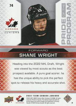 2022-23 Upper Deck Team Canada Juniors #74 Shane Wright Back