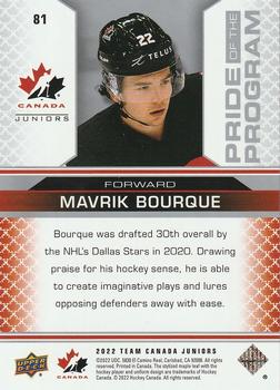 2022-23 Upper Deck Team Canada Juniors #81 Mavrik Bourque Back