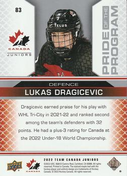 2022-23 Upper Deck Team Canada Juniors #83 Lukas Dragicevic Back