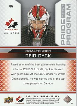 2022-23 Upper Deck Team Canada Juniors #86 Reid Dyck Back