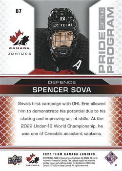 2022-23 Upper Deck Team Canada Juniors #87 Spencer Sova Back