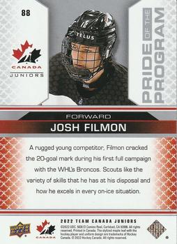 2022-23 Upper Deck Team Canada Juniors #88 Josh Filmon Back