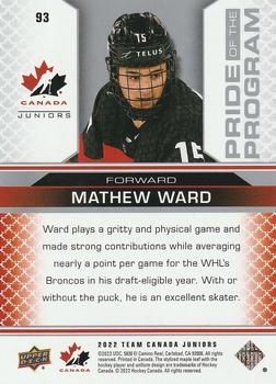 2022-23 Upper Deck Team Canada Juniors #93 Mathew Ward Back