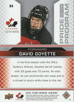 2022-23 Upper Deck Team Canada Juniors #94 David Goyette Back