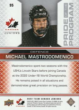 2022-23 Upper Deck Team Canada Juniors #95 Michael Mastrodomenico Back