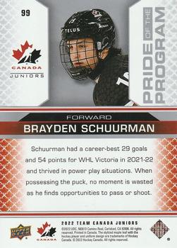 2022-23 Upper Deck Team Canada Juniors #99 Brayden Schuurman Back