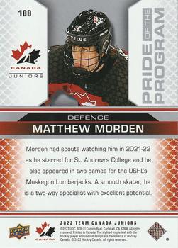 2022-23 Upper Deck Team Canada Juniors #100 Matthew Morden Back