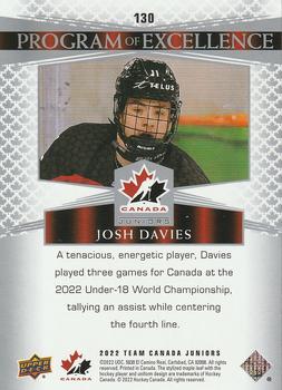 2022-23 Upper Deck Team Canada Juniors #130 Josh Davies Back